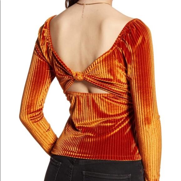 NWT All‎ In Favor Orange Ribbed Velvet Bow Back Top - Picture 3 of 10